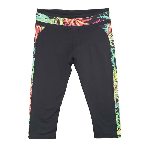 Fabletics Camacan Capri Yoga Leggings Womens Size Medium Black Tropical Print - Picture 1 of 5
